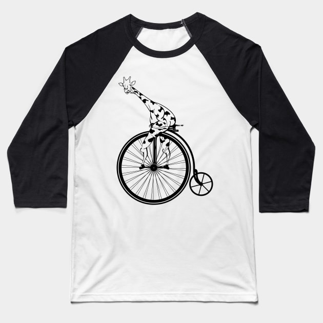 Giraffe Riding A Penny Farthing Baseball T-Shirt by mailboxdisco